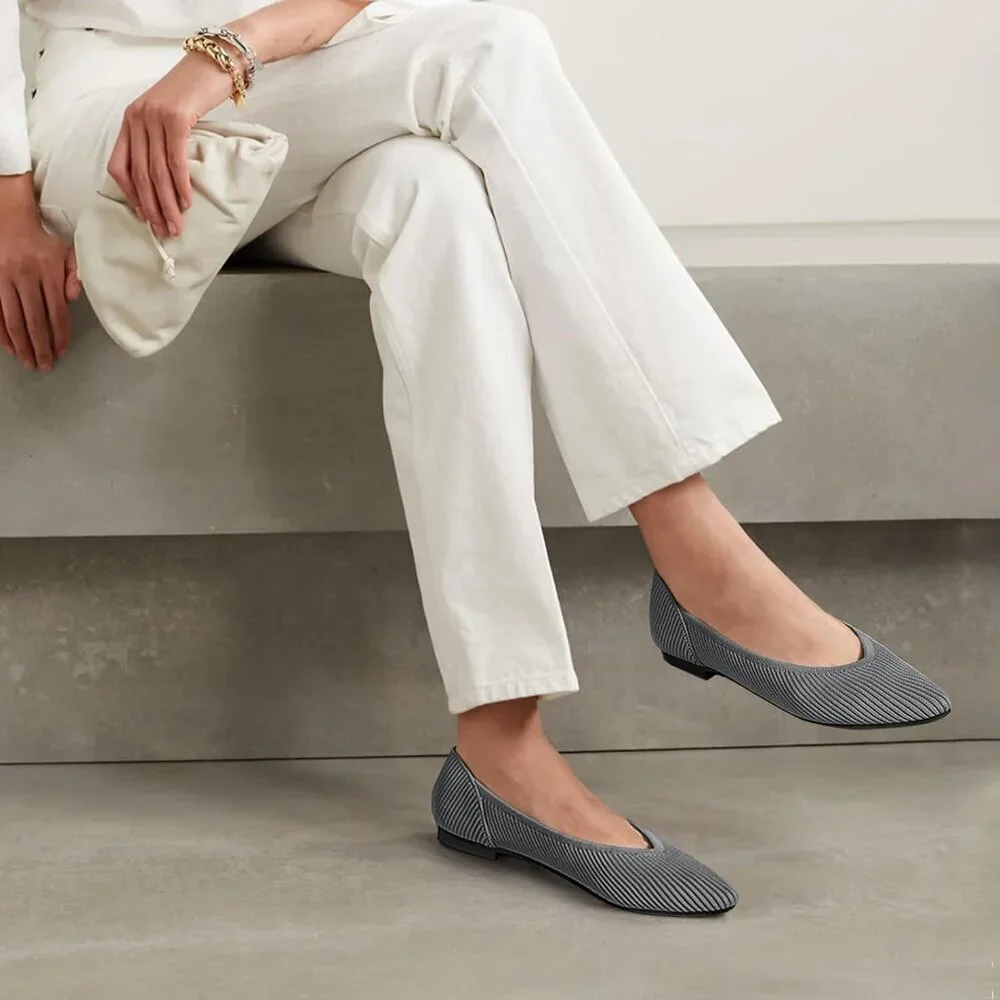 Women's Flats Shoes Pointed Toe Ballet Comfortable Dressy Slip On Flat Grey